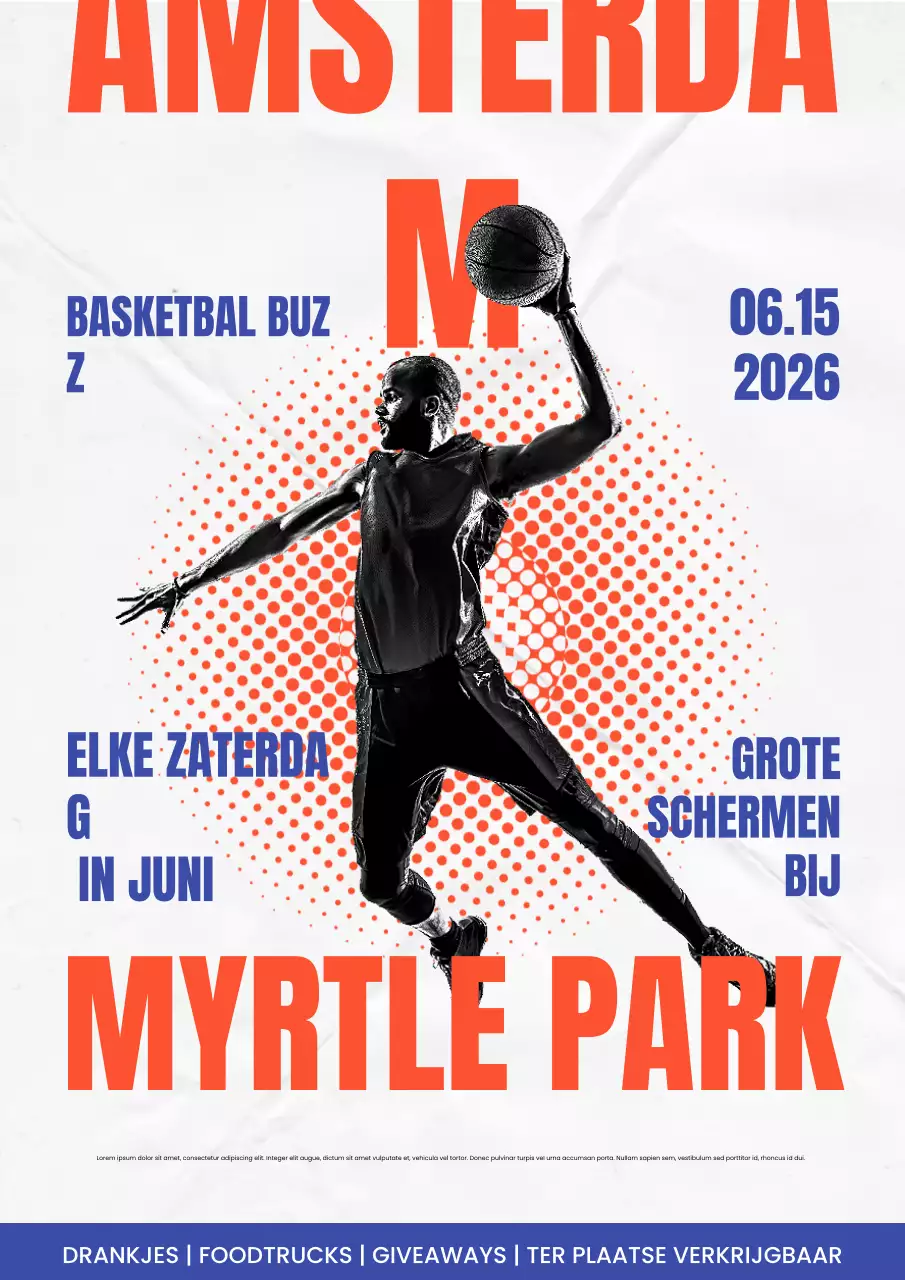 Oranje vetgedrukte basketbalevenementposter
