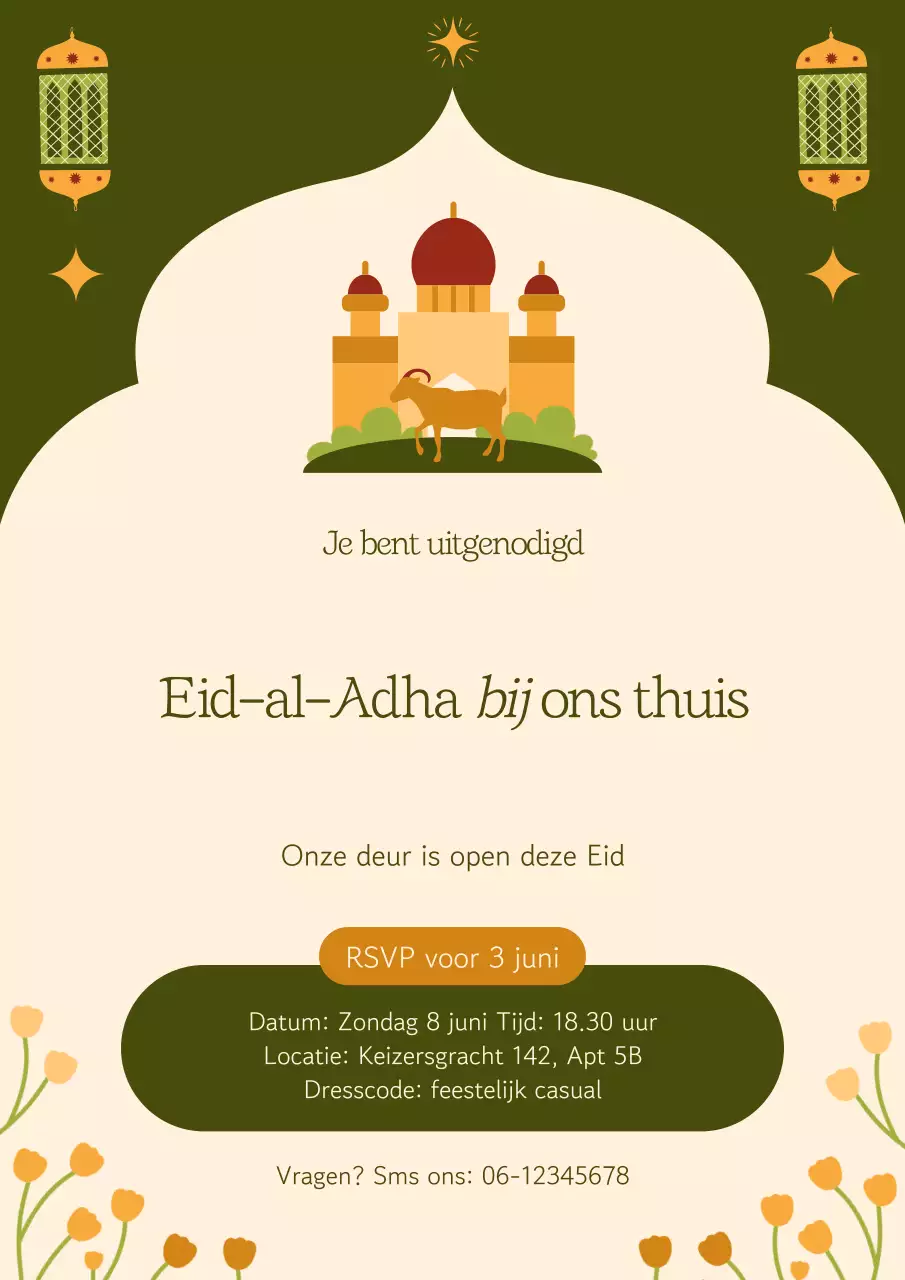 Groene moderne Eid al-Adha uitnodigingsposter