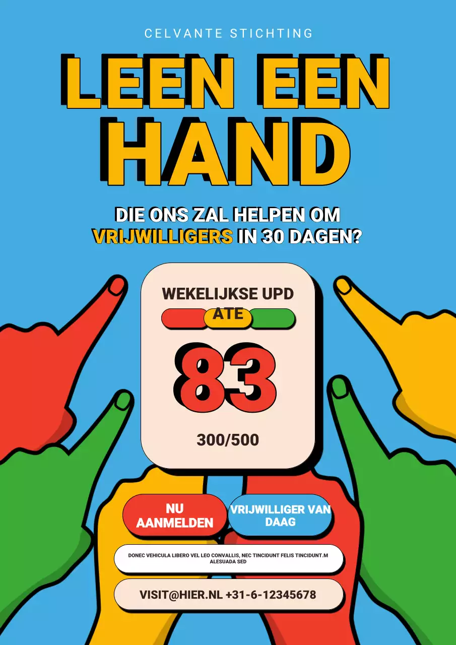 Blauwe, opvallende webposter voor vrijwilligerspromotie