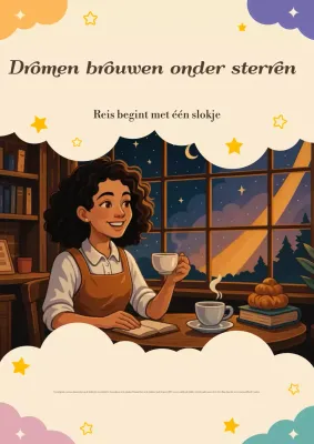 Bruine gezellige koffie verhalenboekposter