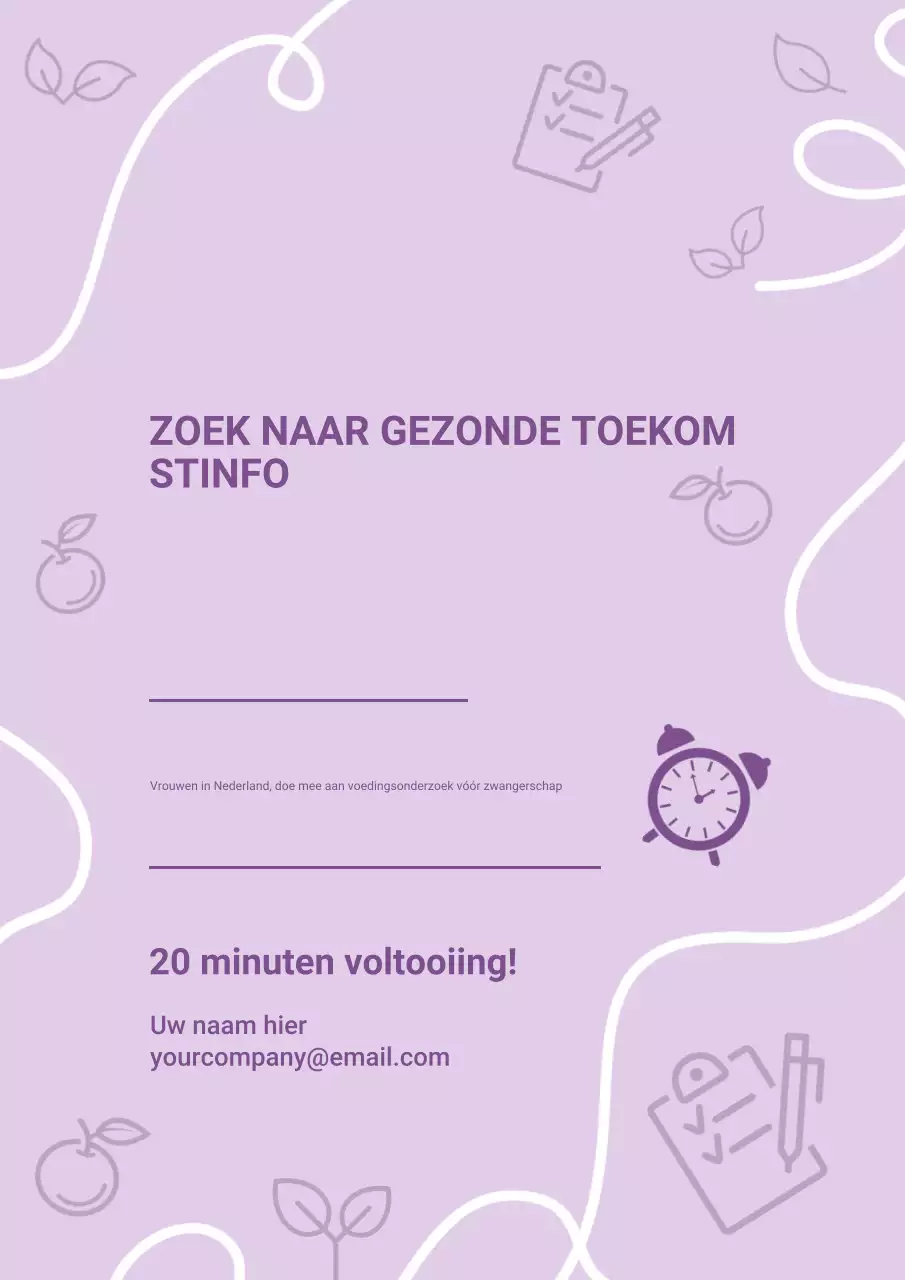 Paarse poster voor uitnodiging voor moderne gezondheidsenquête