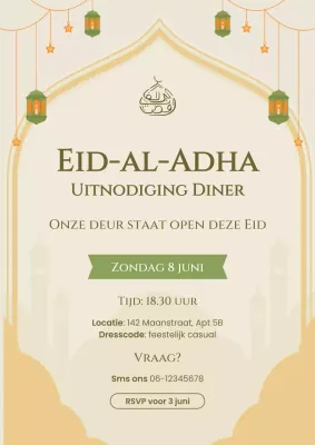 Beige traditionele Eid Adha-uitnodiging