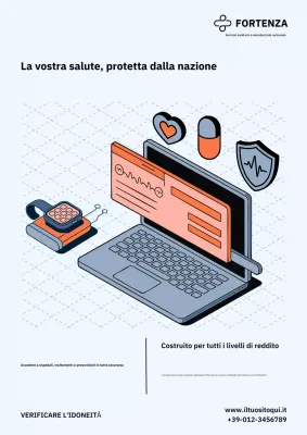 Manifesto pubblicitario moderno grigio per l'assistenza sanitaria