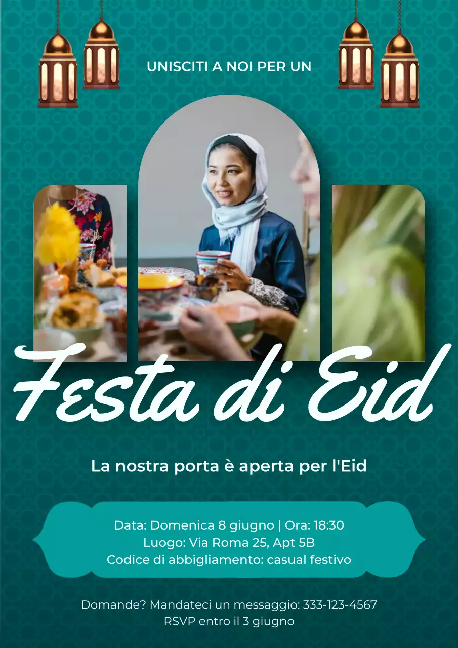 Manifesto di invito tradizionale per l'Eid color turchese