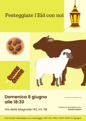 Manifesto di invito per l'Eid Al-Adha verde e marrone