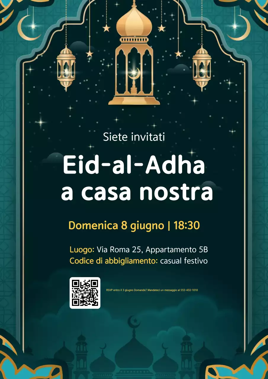 Poster di invito alla celebrazione dell'Eid moderno color turchese