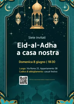Poster di invito alla celebrazione dell'Eid moderno color turchese