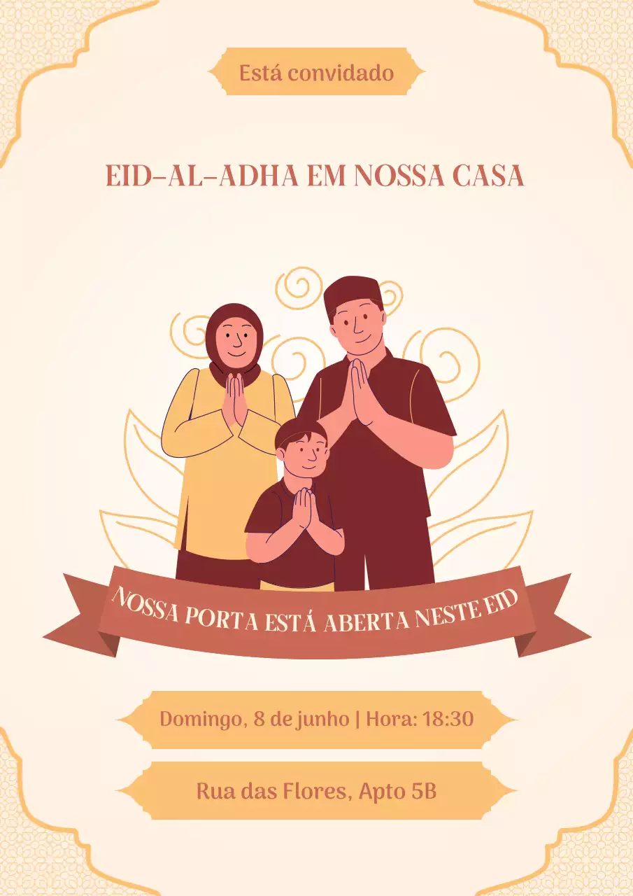 Cartaz de convite tradicional bege para o Eid Al Adha