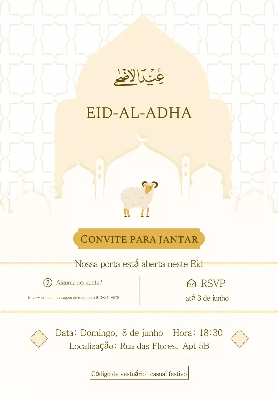 convite tradicional bege para o Eid