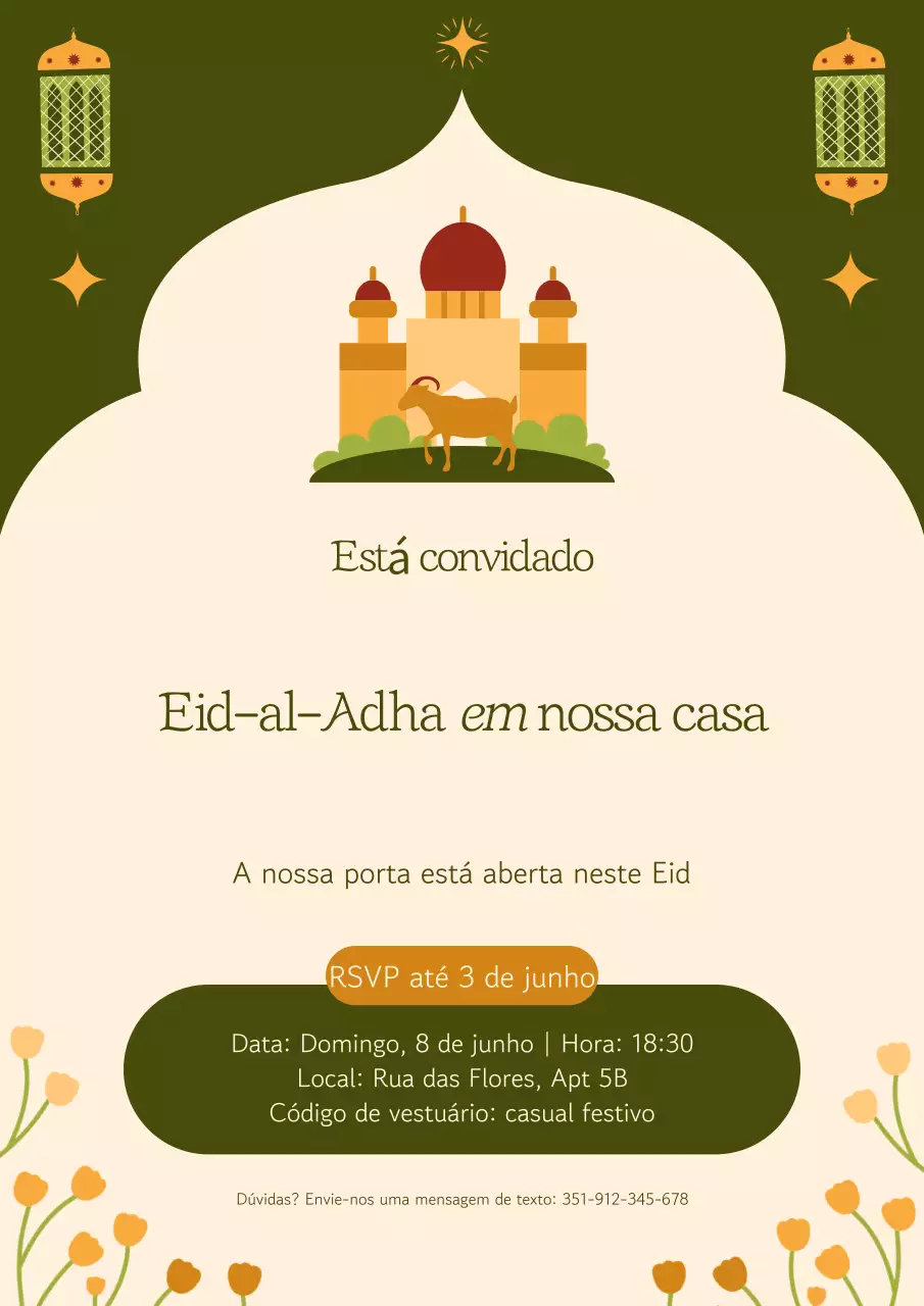 Cartaz de convite verde moderno para o Eid al-Adha