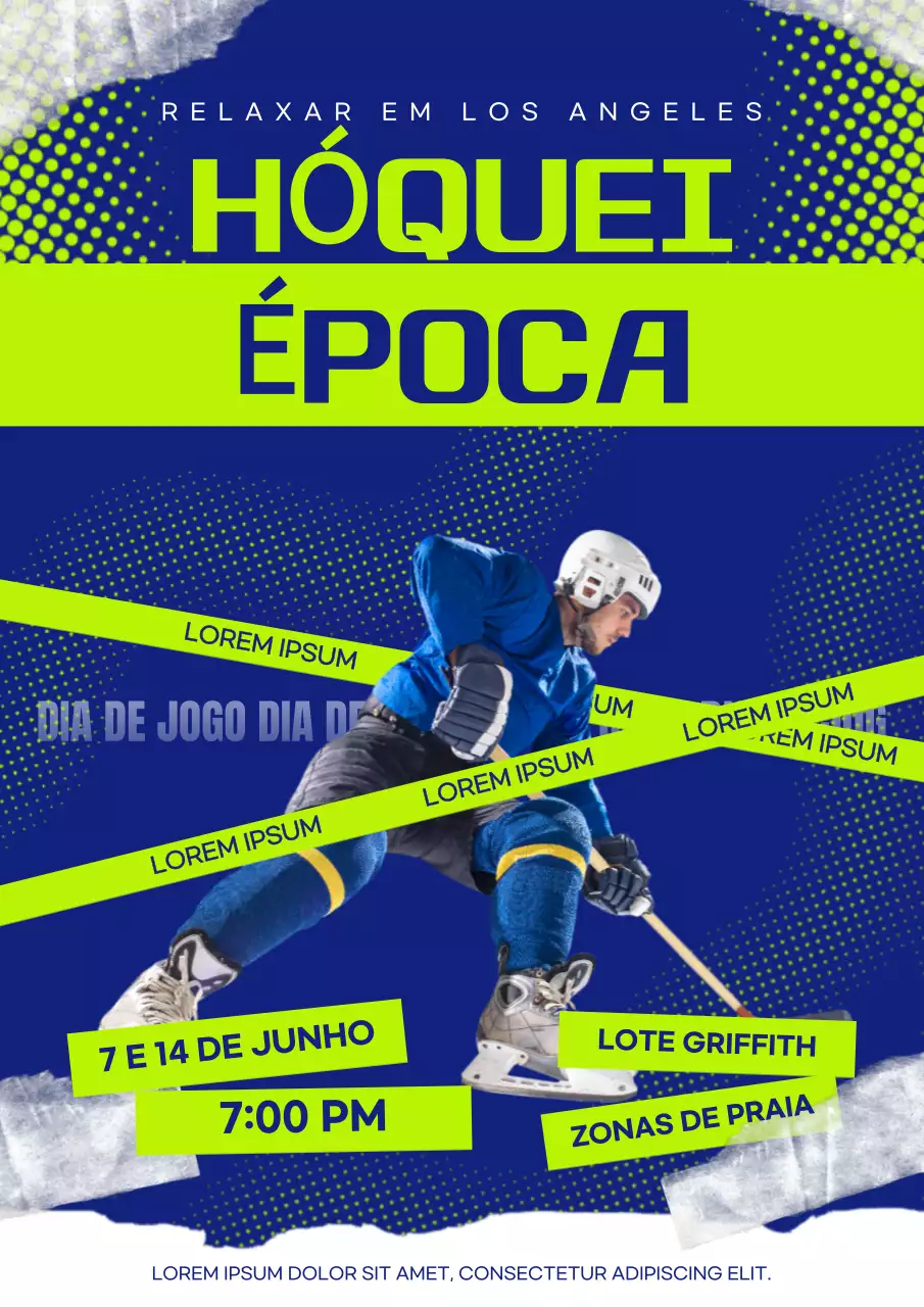 Cartaz moderno azul da temporada de hóquei