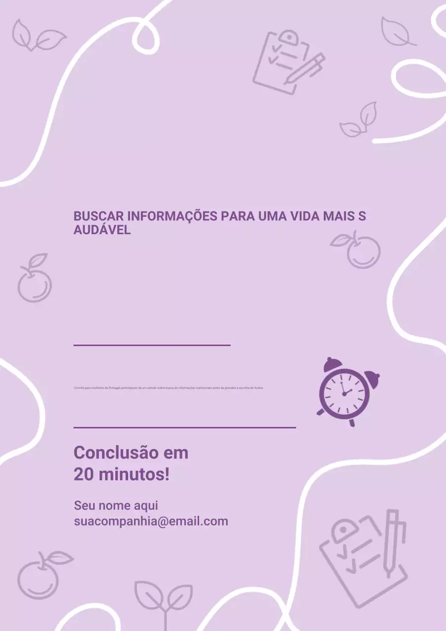 Cartaz de convite para pesquisa sobre saúde moderna em roxo