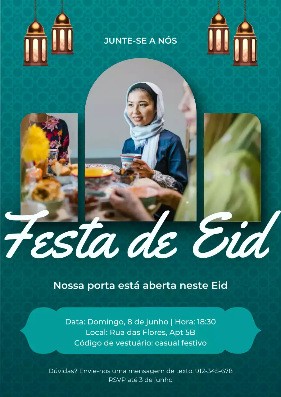 Cartaz de convite tradicional para o Eid azul-petróleo