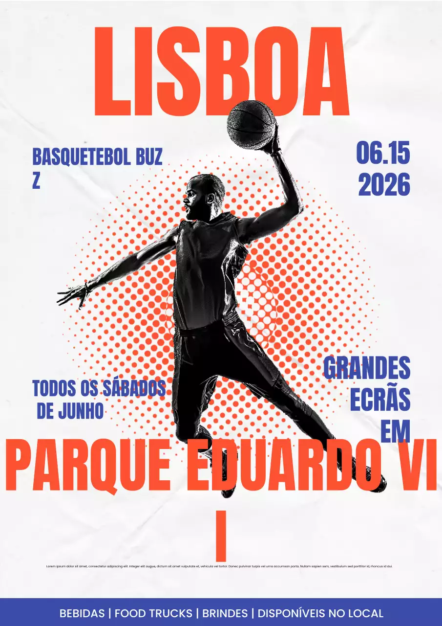 Cartaz do evento de basquete em negrito laranja
