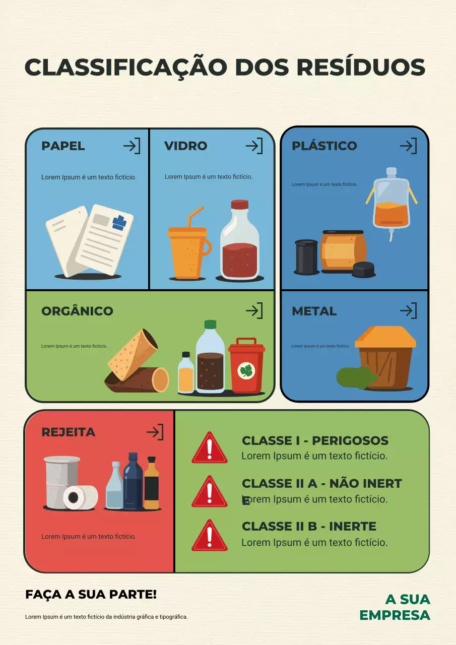 Pôster bege do Guia de Gerenciamento de Resíduos Modernos