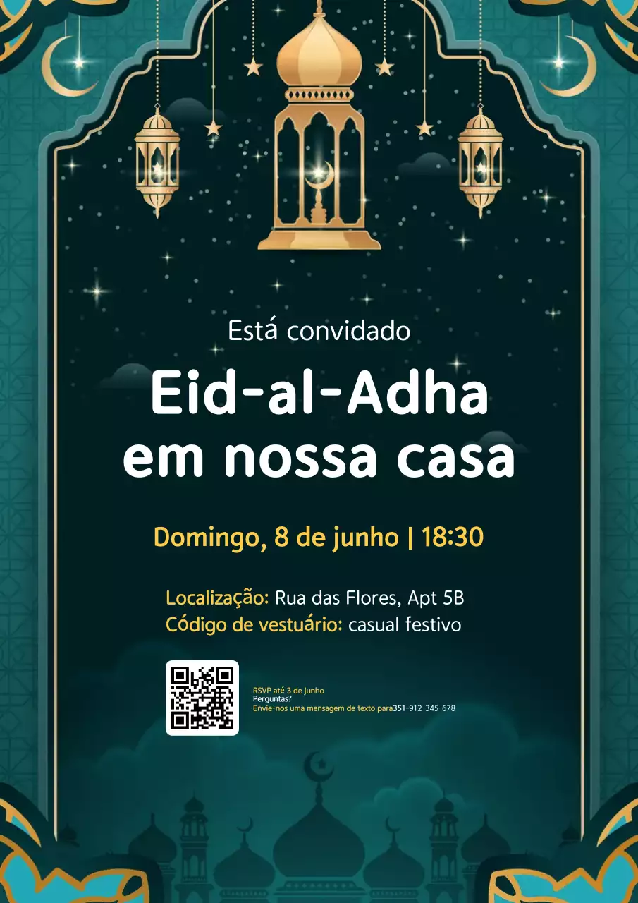 Cartaz de convite para celebração do Eid moderno azul-petróleo