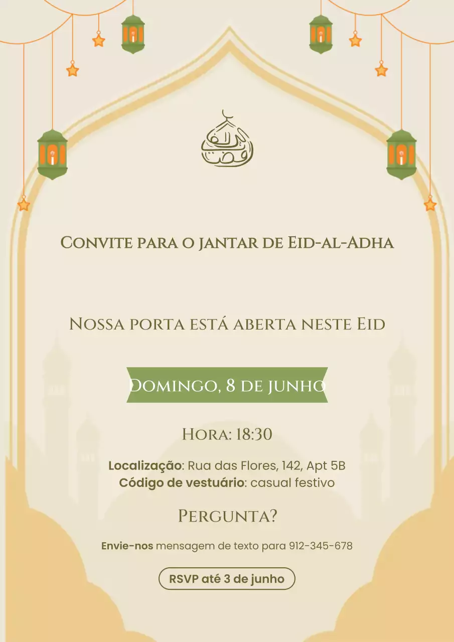 Convite tradicional bege para Eid Adha