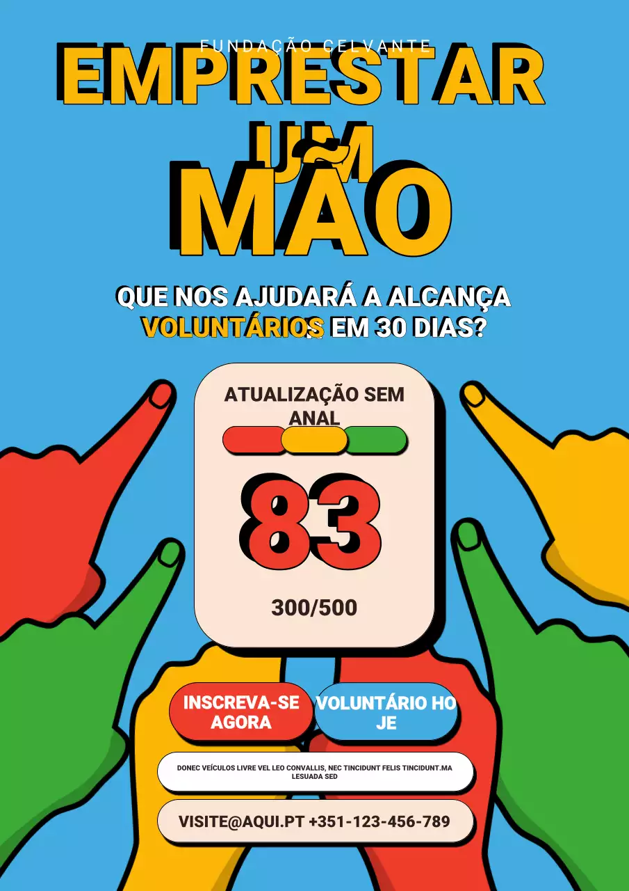 Cartaz promocional de voluntariado em azul e negrito