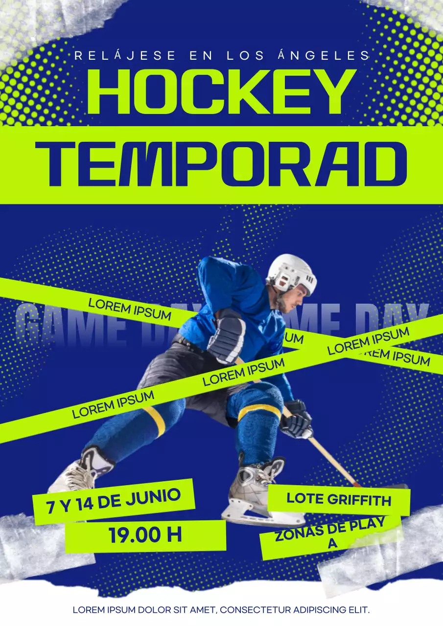 Póster de la temporada de hockey moderno azul