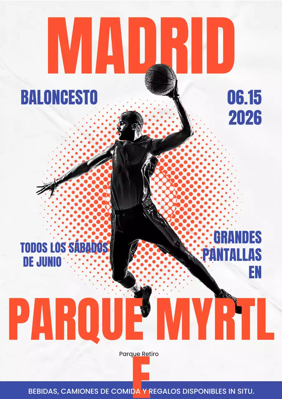 Póster naranja llamativo del evento de baloncesto