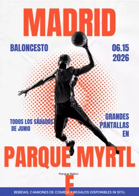 Póster naranja llamativo del evento de baloncesto