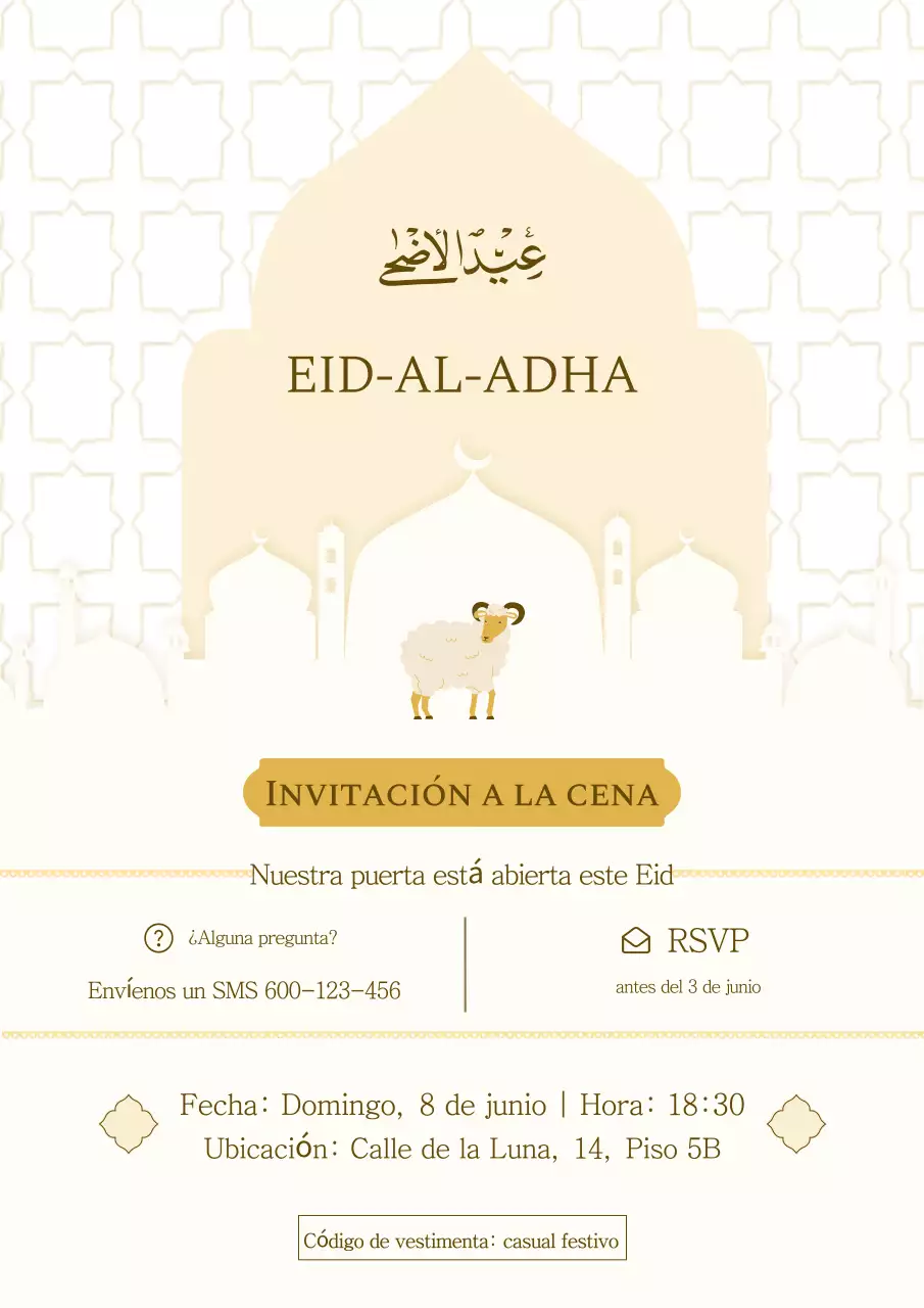 invitación tradicional de Eid en beige