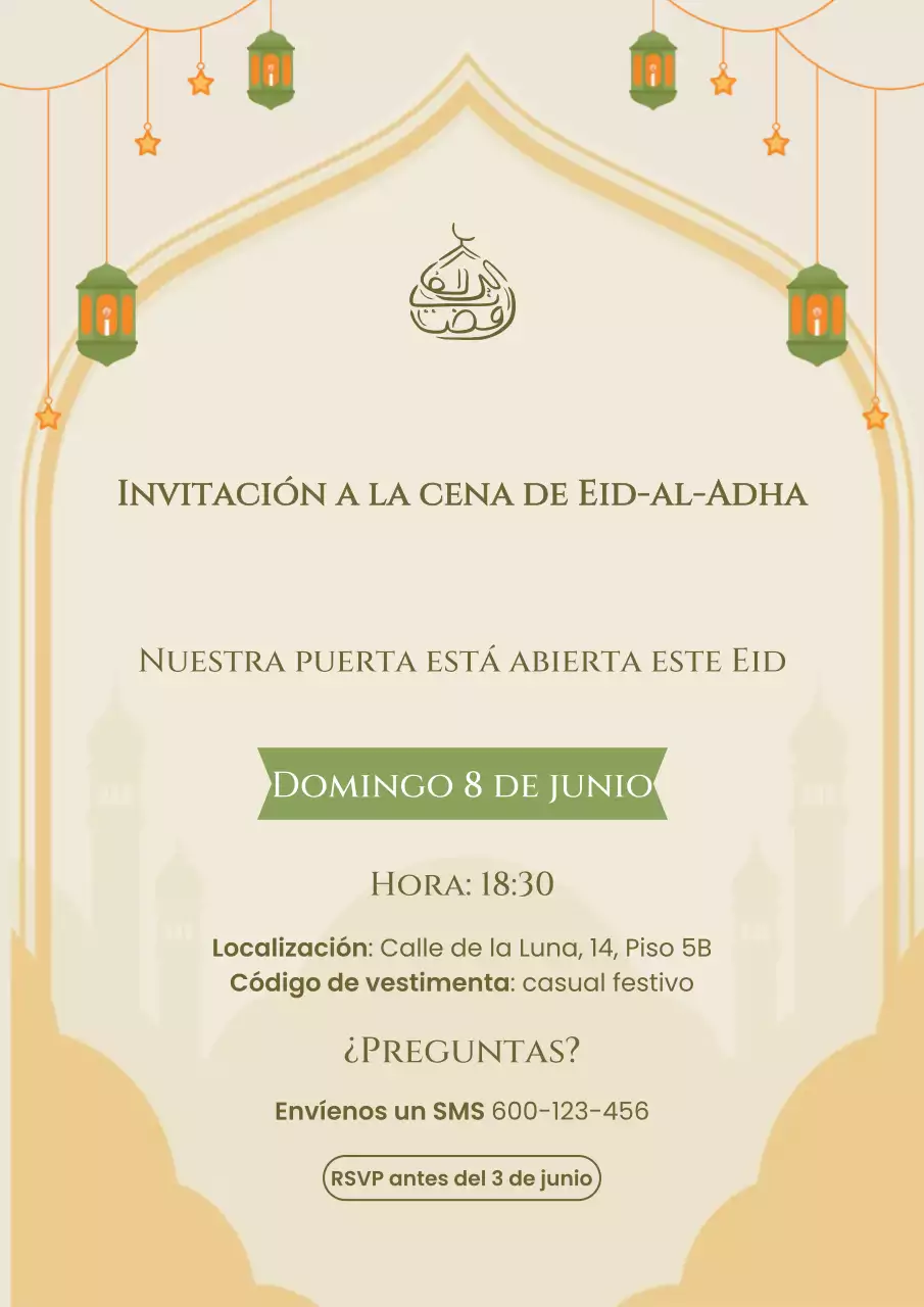 Invitación tradicional beige para Eid Adha