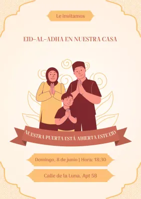 Póster de invitación tradicional beige para Eid Al Adha