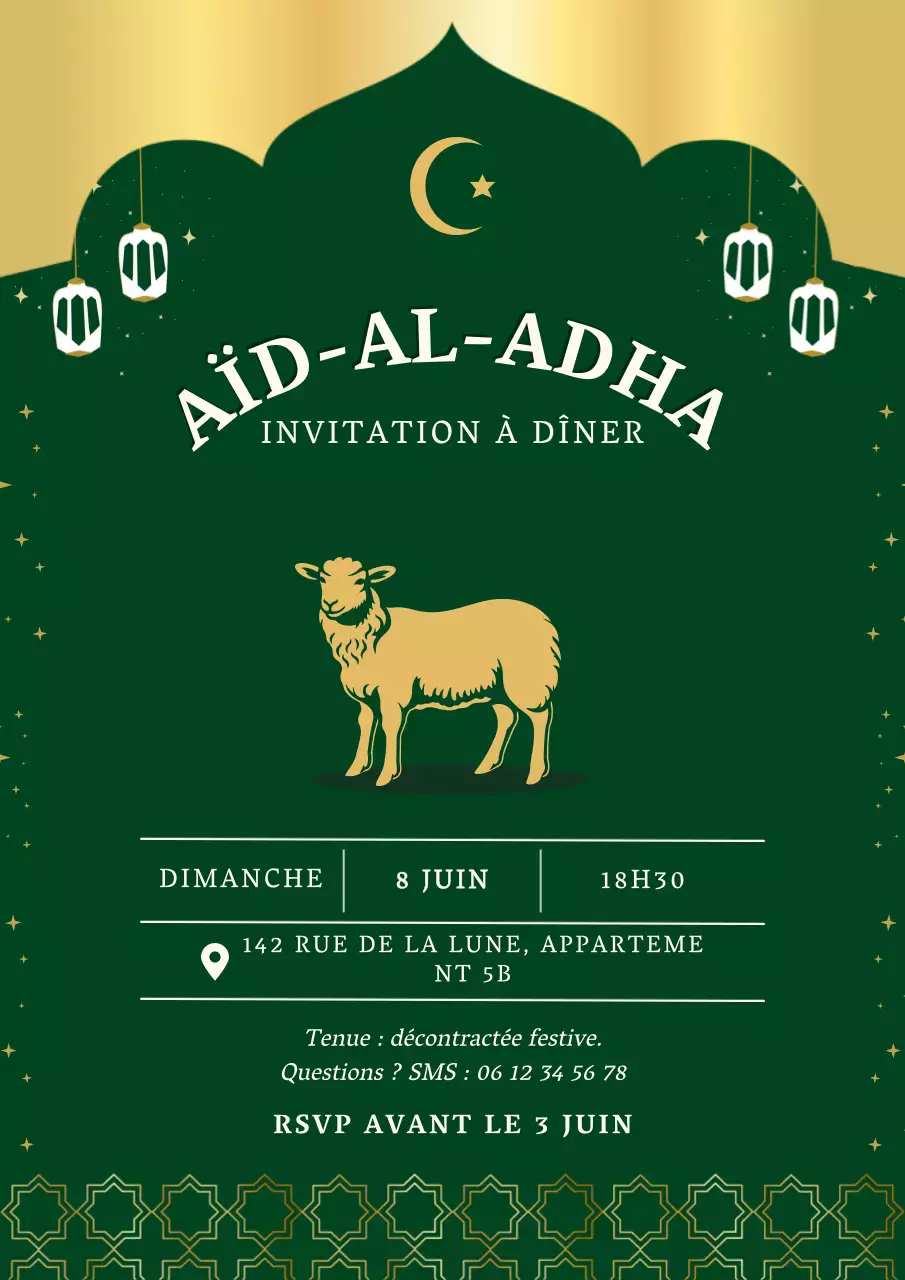 invitation traditionnelle verte de l'Aïd