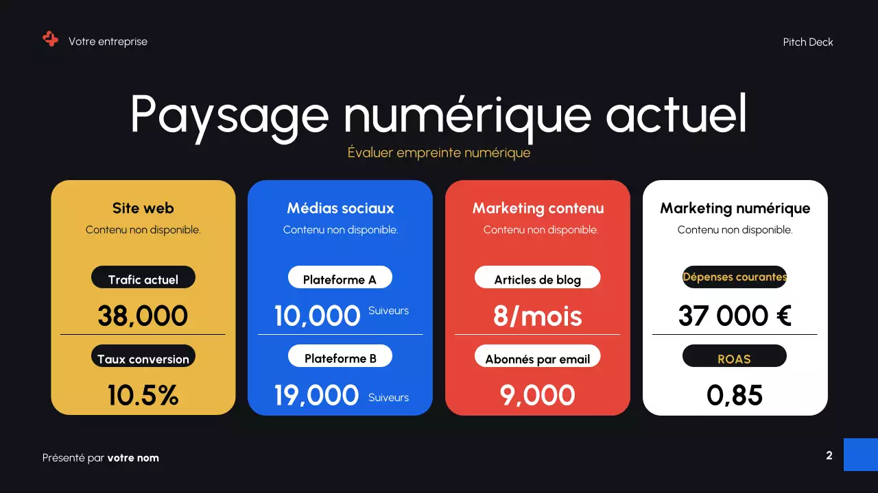 Présentation de promotion du marketing numérique moderne et noir