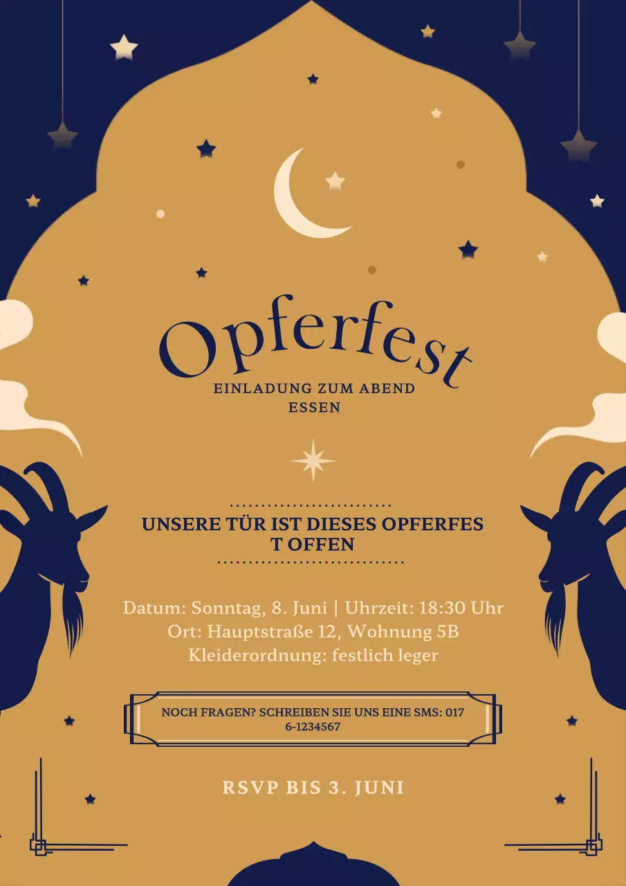 Marineblaue traditionelle Eid-Einladung