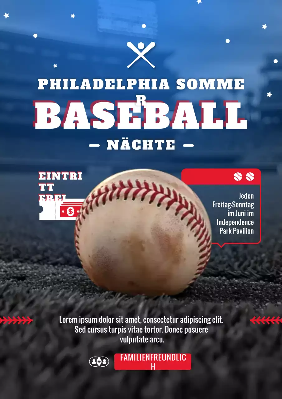 rote Retro-Baseball-Event-Ankündigung