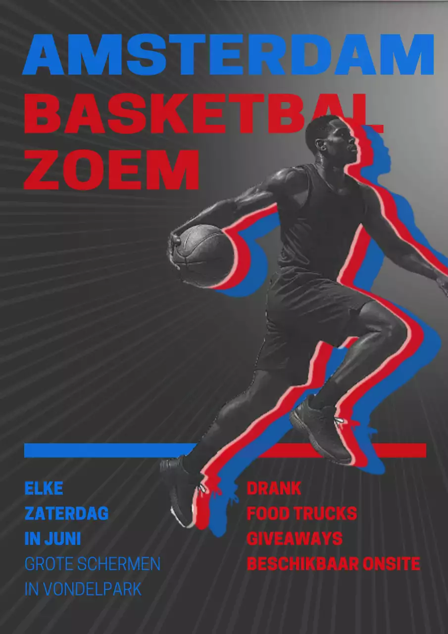Poster voor aankondiging van het Red Bold Basketball-evenement