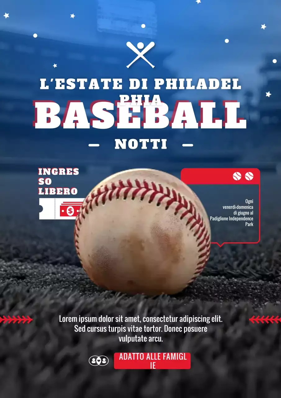 annuncio dell'evento di baseball retrò rosso