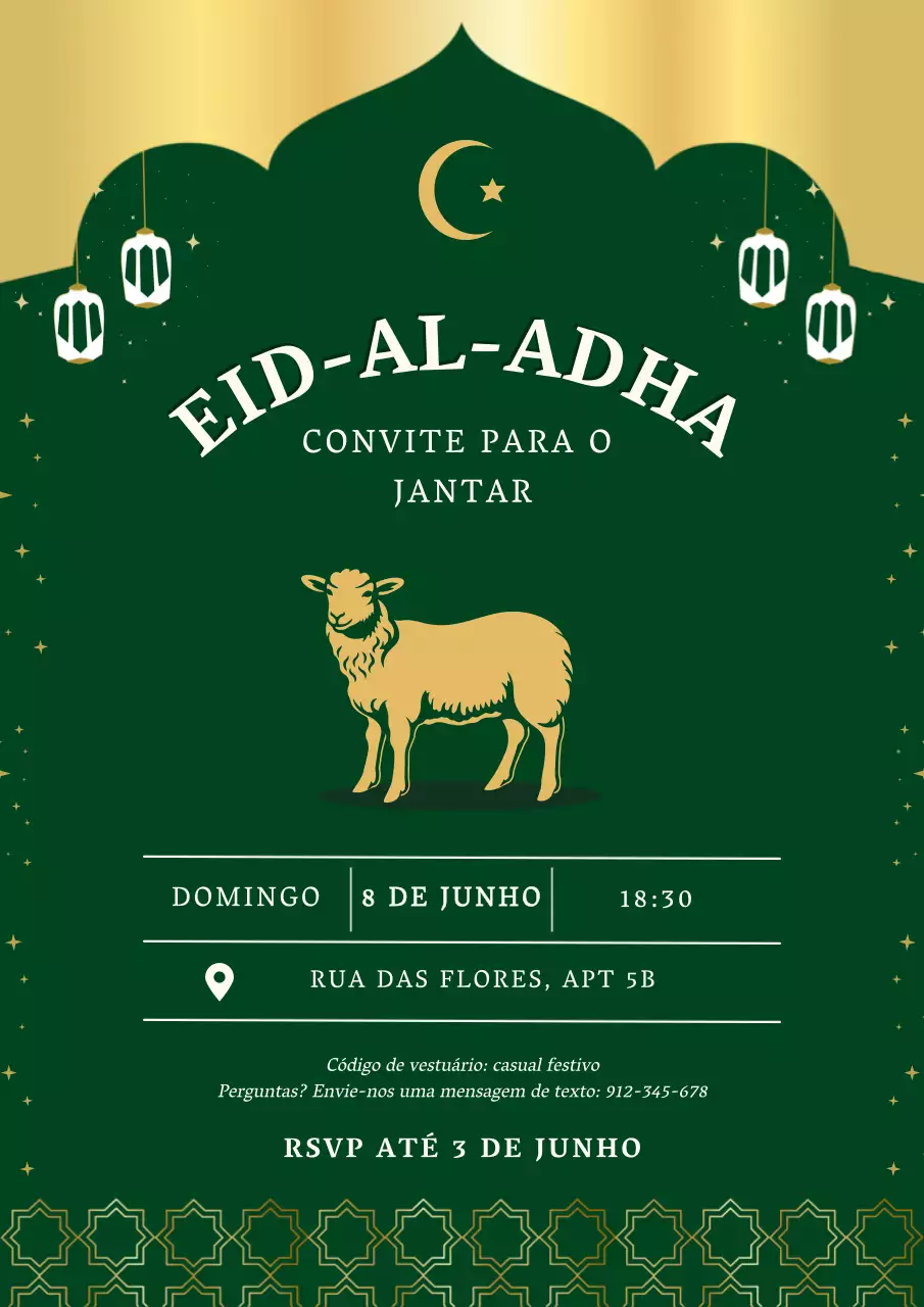 convite tradicional verde para o Eid