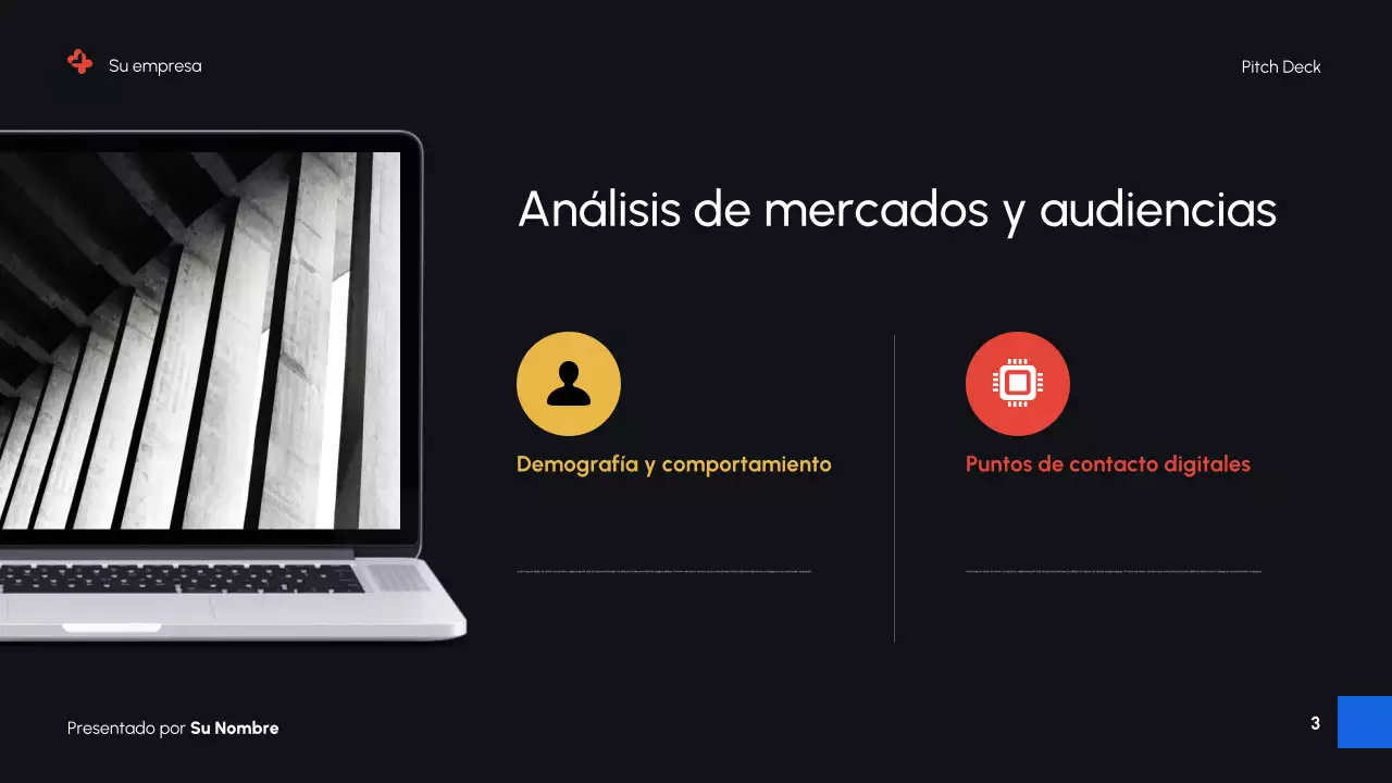 Presentación de promoción de marketing digital moderna en negro