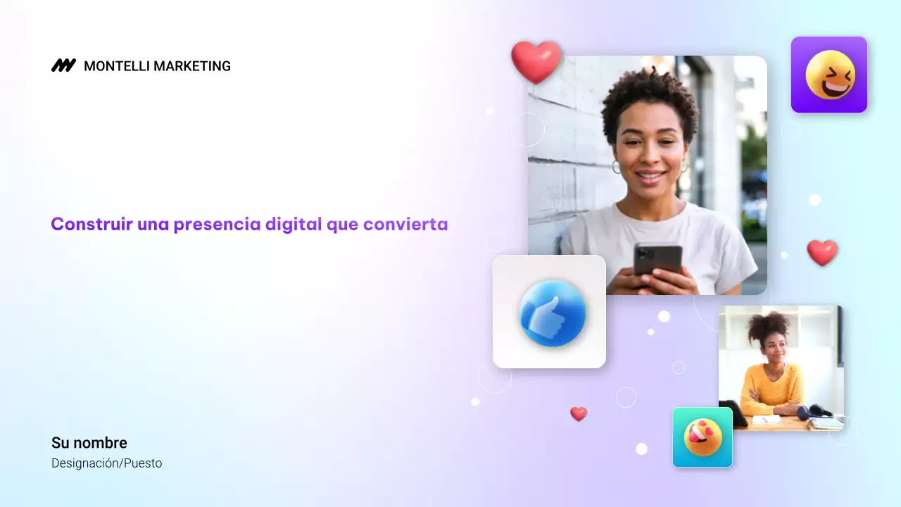 Presentación de marketing digital con degradado moderno morado