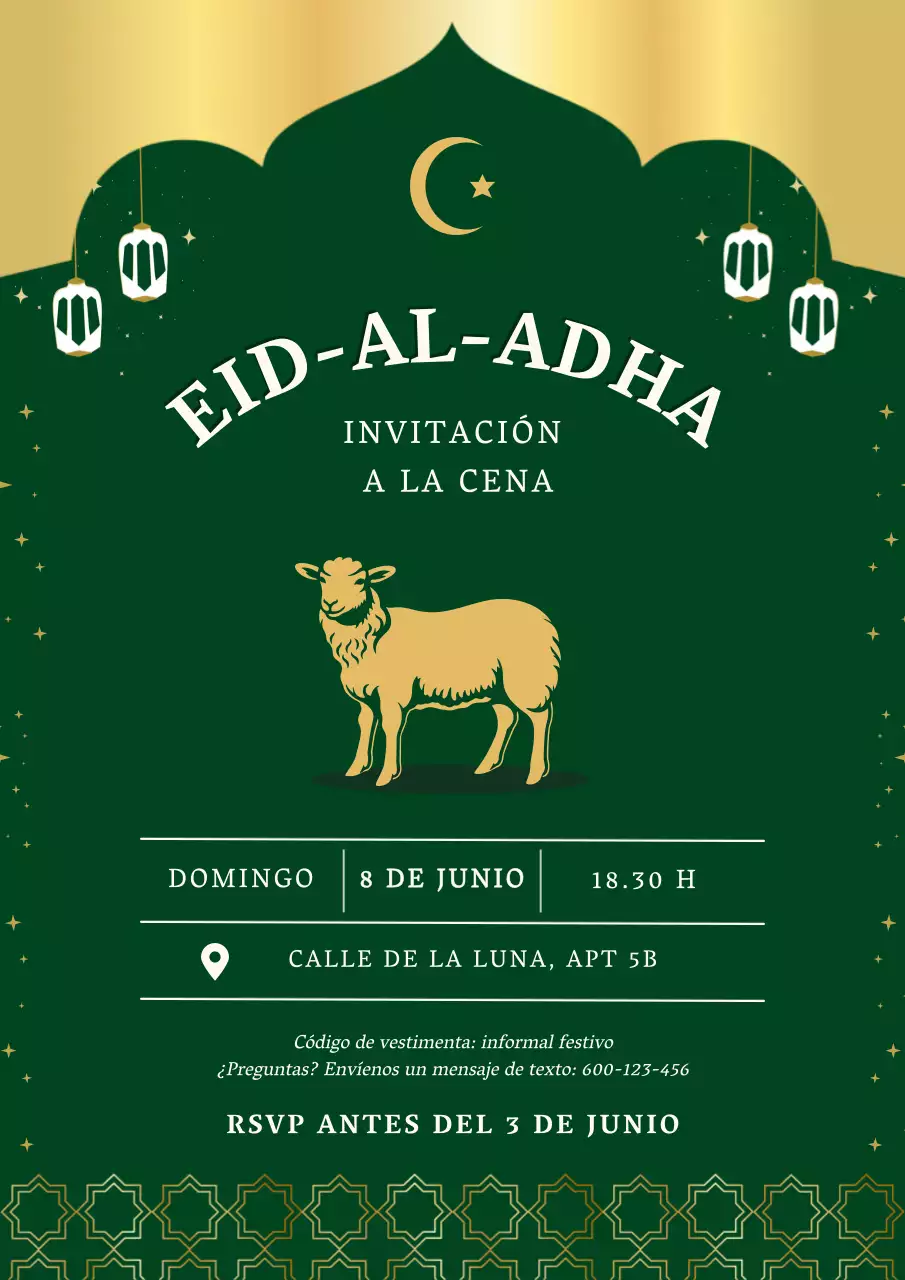invitación tradicional verde para Eid