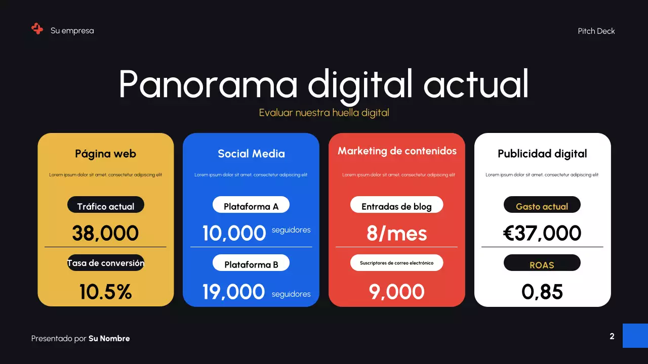 Presentación de promoción de marketing digital moderna en negro