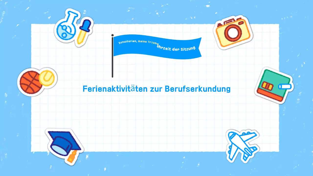 Himmelblauer einfacher Urlaubsplaner mit Lehrmaterialien