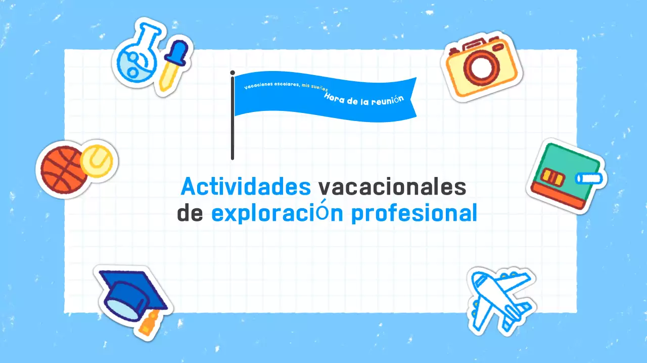 Planificador de vacaciones con materiales educativos sencillos en color azul cielo