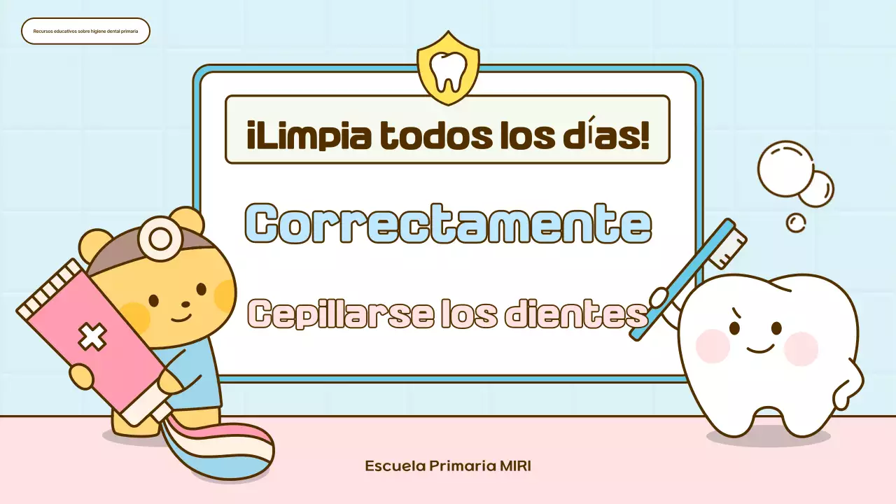 Materiales educativos de higiene dental para bebés en color azul cielo