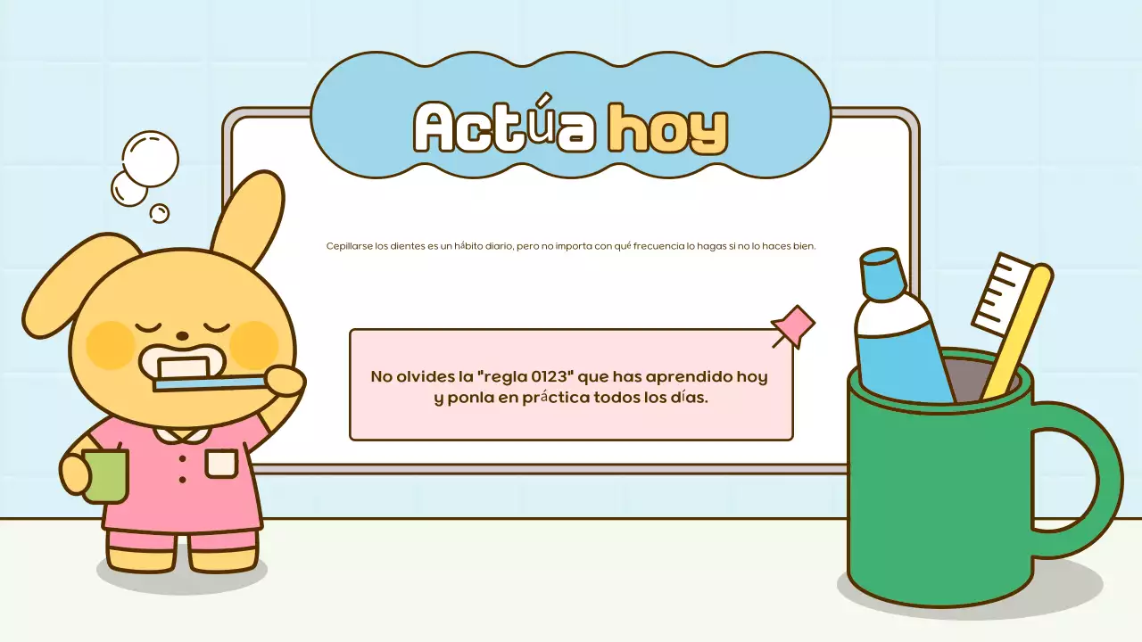 Materiales educativos de higiene dental para bebés en color azul cielo