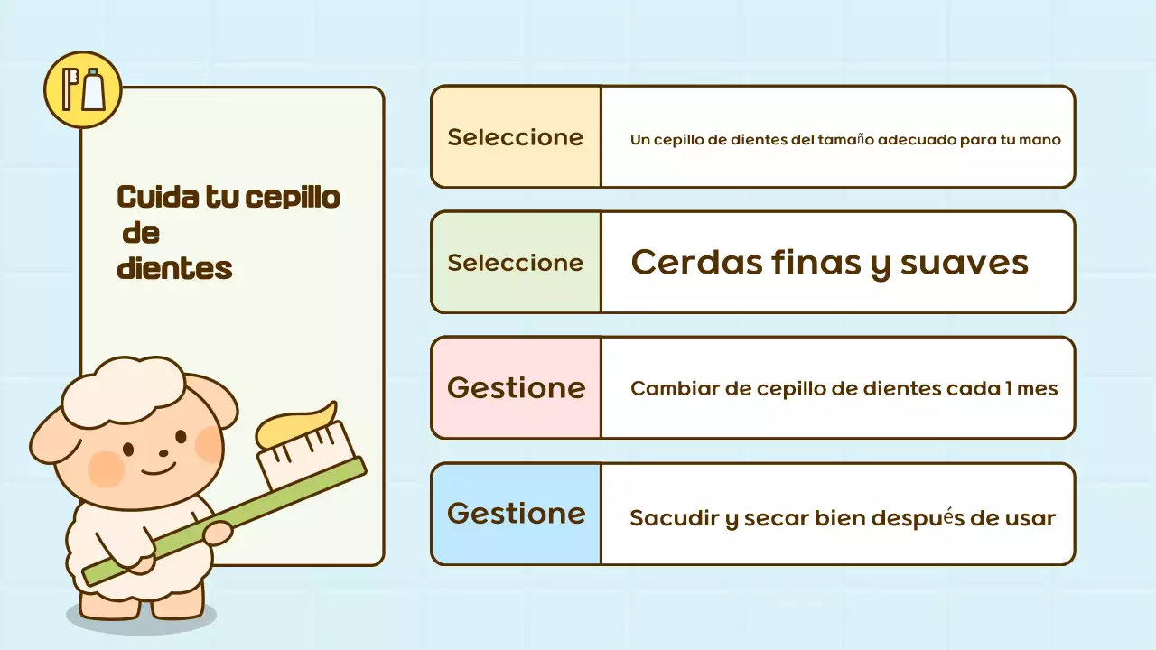 Materiales educativos de higiene dental para bebés en color azul cielo