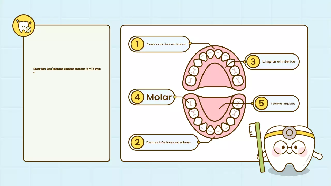 Materiales educativos de higiene dental para bebés en color azul cielo