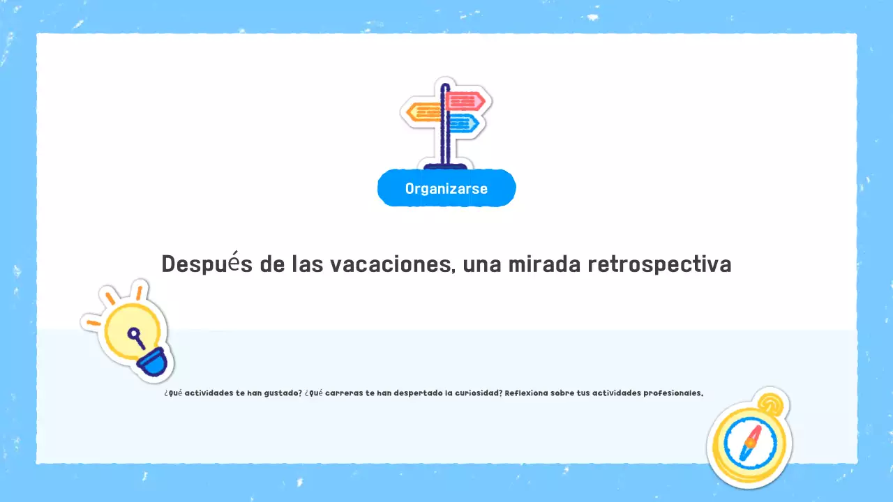 Planificador de vacaciones con materiales educativos sencillos en color azul cielo