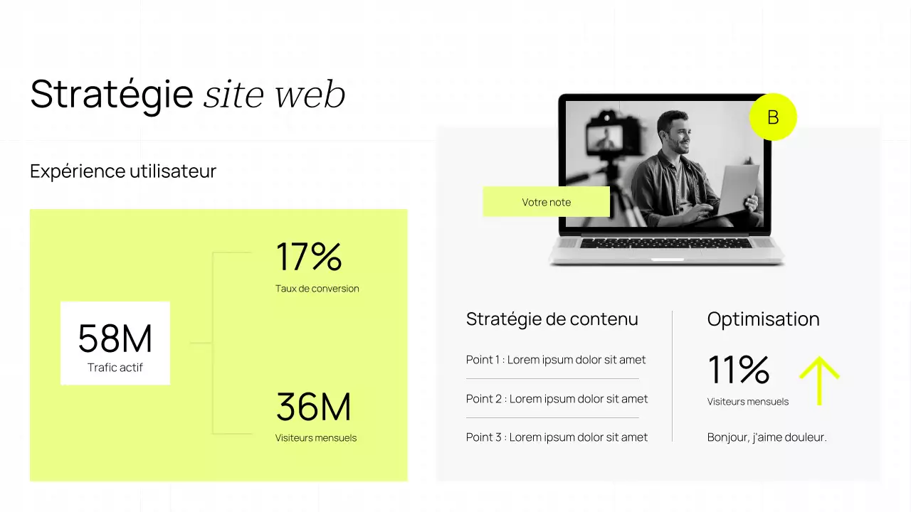 Boostez votre présence en ligne avec une présentation jaune minimaliste et moderne