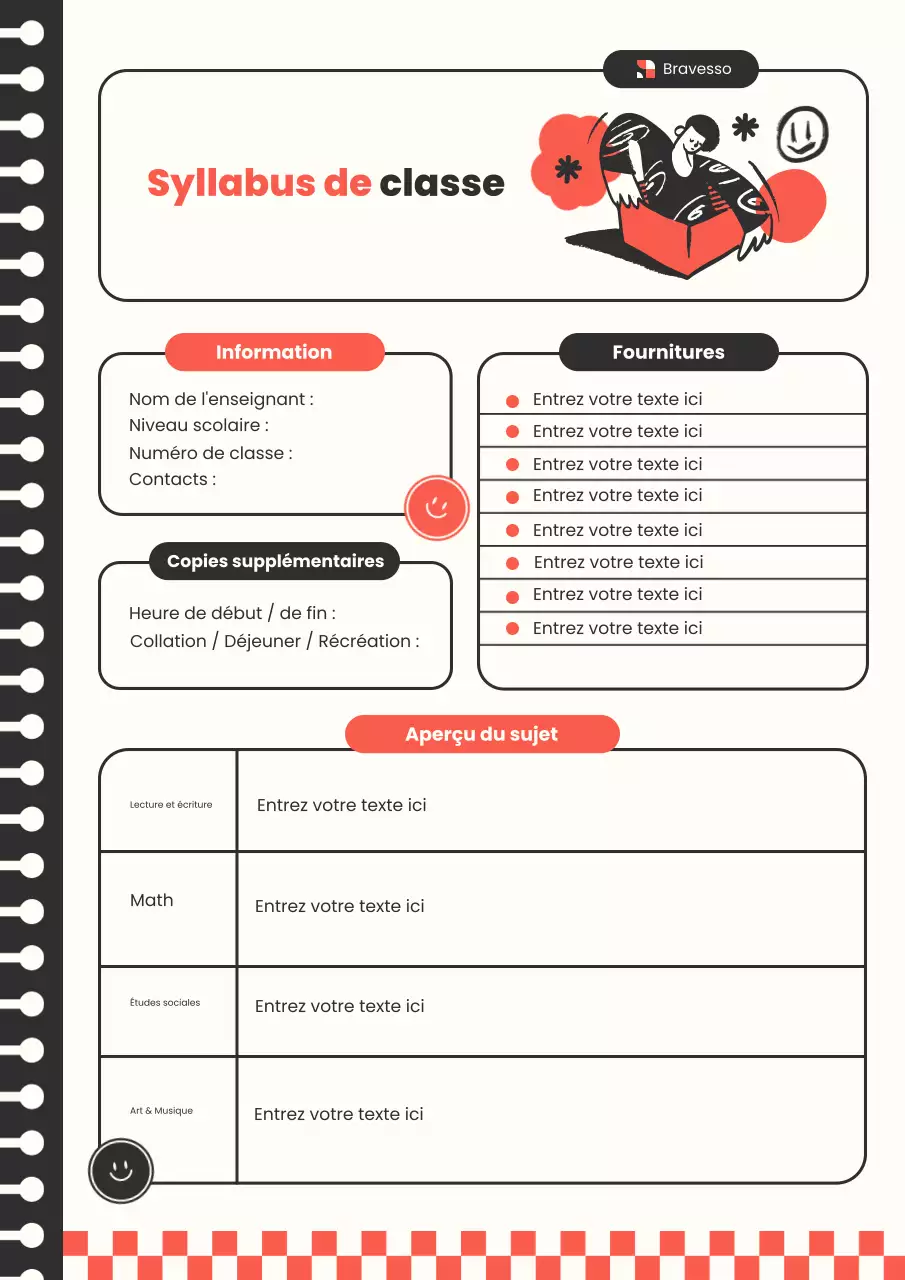 Affiche de planification de programme de cours ludique rétro orange