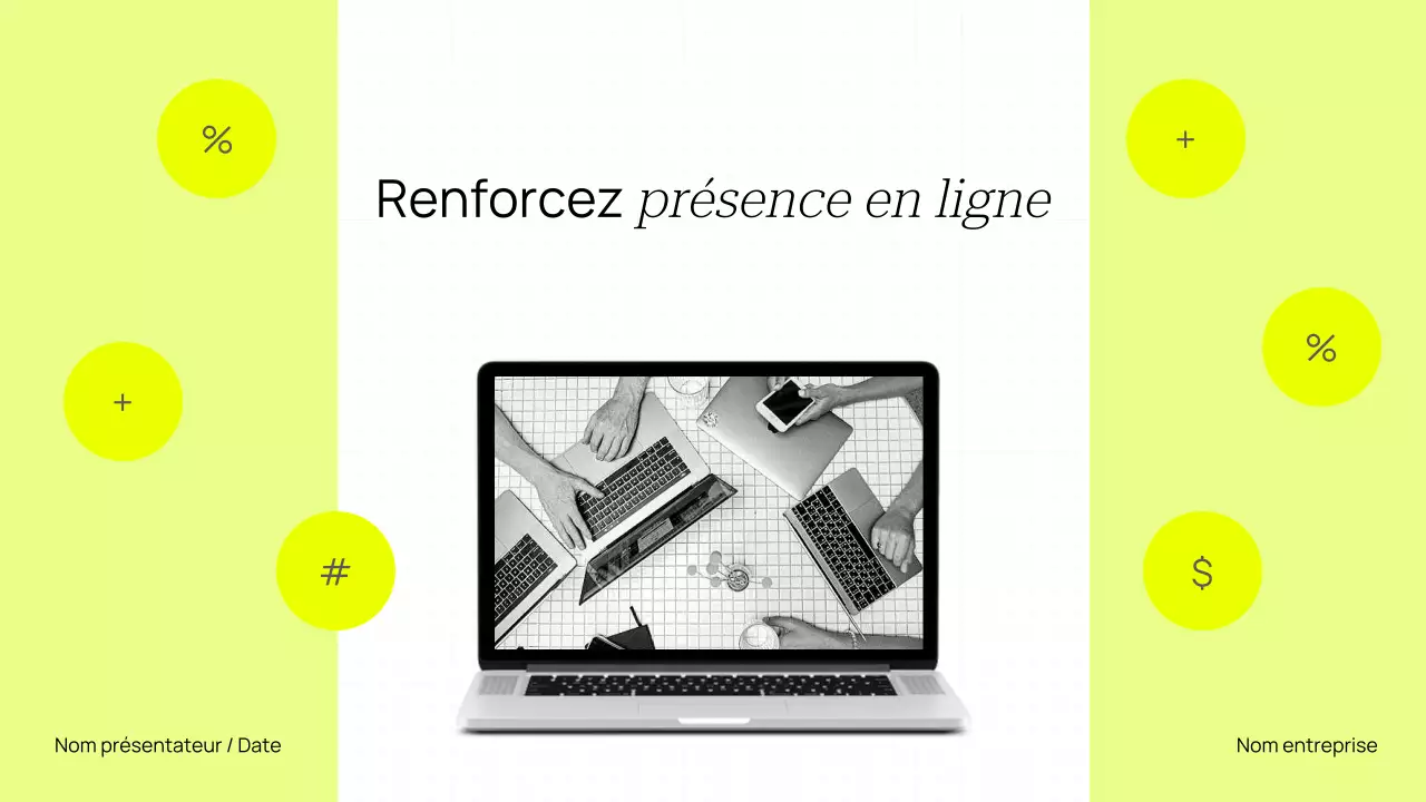 Boostez votre présence en ligne avec une présentation jaune minimaliste et moderne