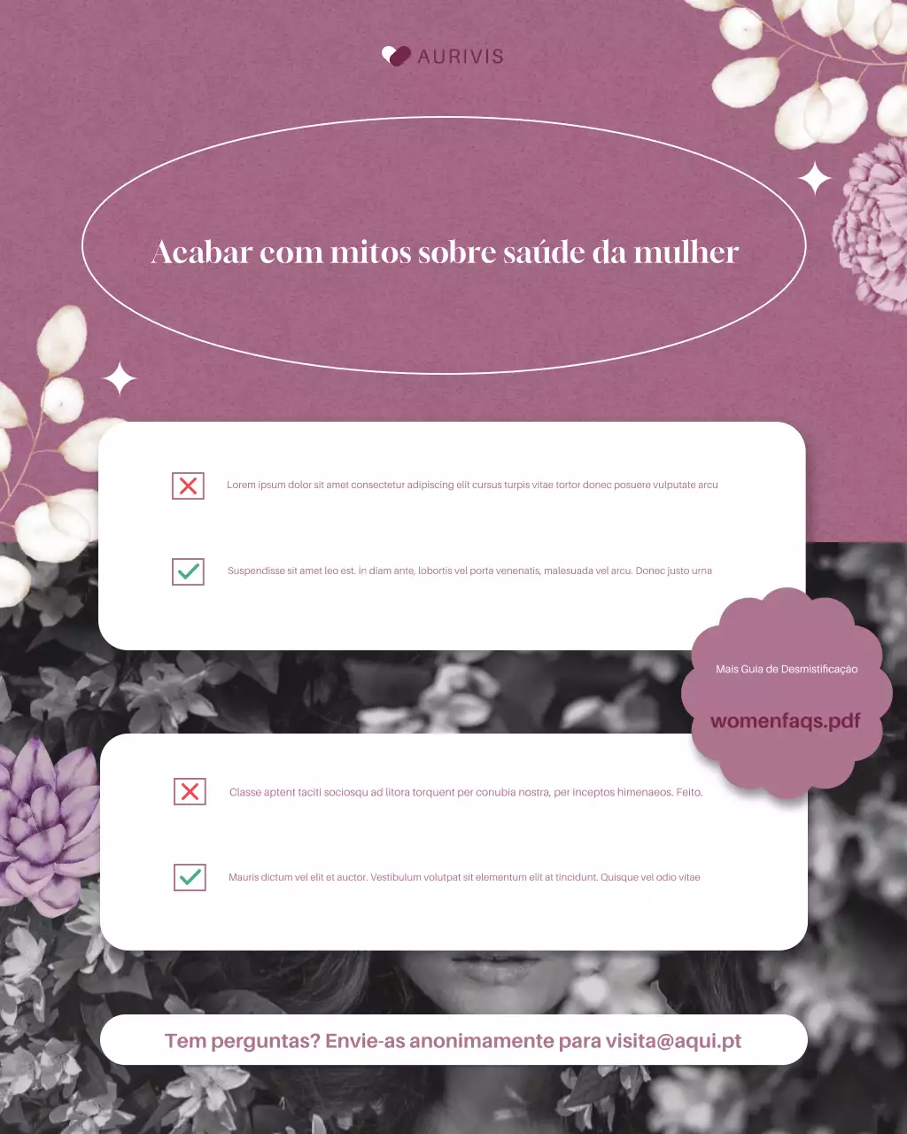 Guia de saúde feminina elegante e roxa no Instagram